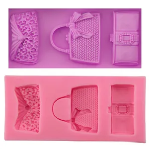 Detail view of silicone mold featuring leopard print and bow tie handbag designs for baking