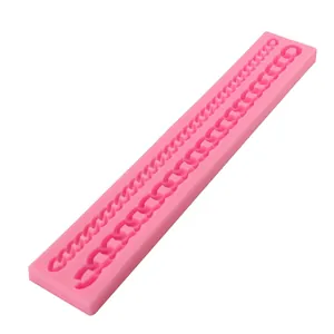 Pink silicone fondant mold featuring double sizes of rope chain patterns for DIY baking decor