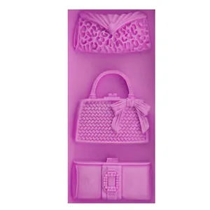 Silicone fondant mold with bow and leopard handbag designs for DIY cake baking decoration