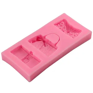 Pink silicone fondant mold featuring bow bag designs for DIY cake baking and decorating
