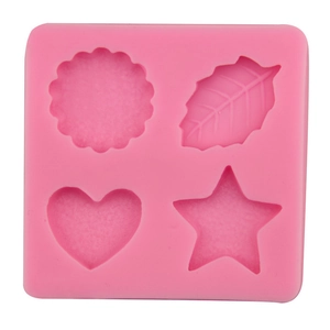 Moule en silicone rose pour gaufres et chocolats avec formes de feuille, cœur et étoile