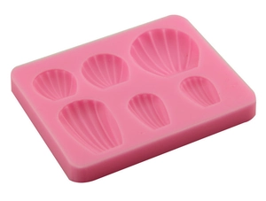 Pink silicone mold with 6 different shell shapes for DIY baking and handmade crafts