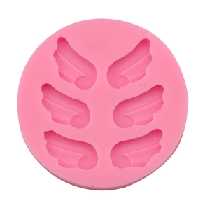 Pink round silicone mold with three pairs of angel wing cavities for fondant and DIY crafts