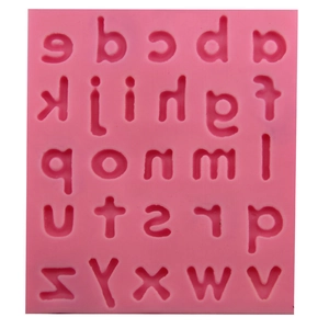 Pink silicone mold with 26 lowercase English letters for fondant cakes and chocolate DIY