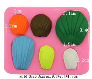 Pink silicone shell mold for DIY chocolate and clay with 6 different shell shapes