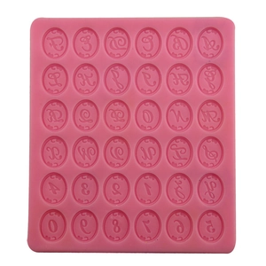 Pink silicone alphabet and numbers mold with 36 artistic letter and digit cavities