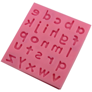 Pink food grade silicone mold with 26 lowercase English alphabet letters for DIY baking