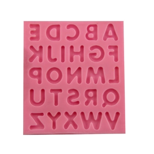 Pink flexible silicone mold with 26 uppercase alphabet letters for DIY baking cakes