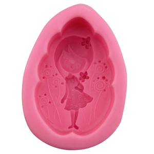 Stampo in silicone rosa con rilievi di ragazza e fiori per sapone fai da te e dolci