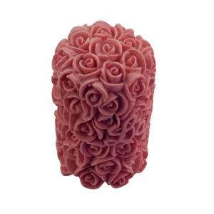 Cylindrical rose bouquet silicone mold for candles and soaps in dusty pink finish