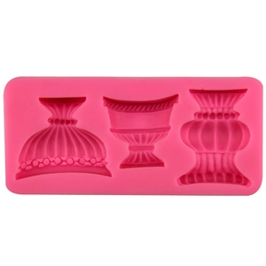 Pink silicone mold featuring three classical vase and trophy designs for DIY baking
