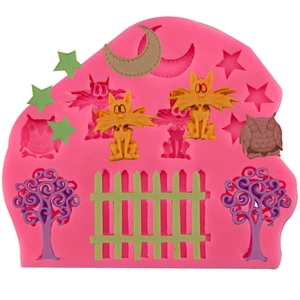Silicone Cake Mold Cat Moon Star Fence Owl Fondant Chocolate Mold DIY Baking Decoration Tools For Kitchen