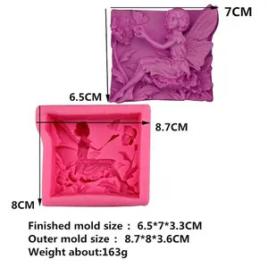 Pink silicone mold for 3D angel fairy flowers with wing relief and detailed carving