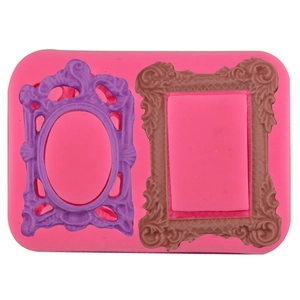 Baroque Relief Frame Silicone Cake Mold Vintage Oval Rectangular Mirror Fondant Mold Chocolate DIY Baking Tool Pink Flexible Easy Release