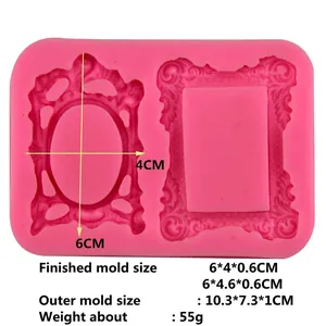 Pink silicone vintage frame cake molds with oval and rectangular cavity dimensions