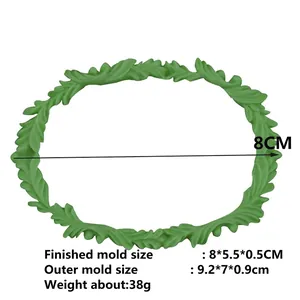 Green leaf wreath silicone mold for cake decoration, 9.2x7x0.9cm leaf frame tool