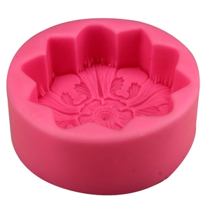 Pink silicone cake mold with intricate 3D flower petal relief for fondant and DIY crafts