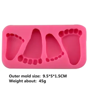 Pink silicone baby feet mold for DIY fondant and chocolate cake decoration with four sizes