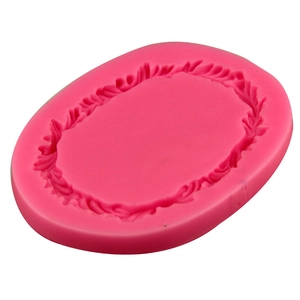 Rose red silicone cake mold with oval flower garland embossed texture for fondant decor