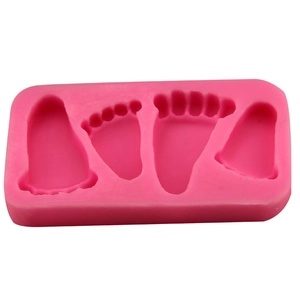 Pink silicone baby footprints mold for DIY fondant cake chocolate or handmade soap craft