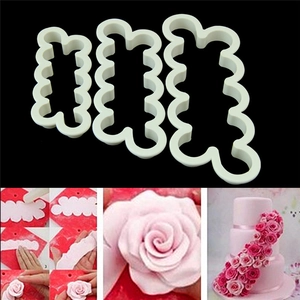 3Pcs Integrated Rose Flower Cutters Plastic Fondant Cake Mold Scalloped Edge Cookie Embossing Press Baking Tools For DIY
