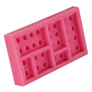 Pink silicone domino mold with 6 cavities for DIY fondant cake decoration and baking tools