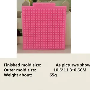 Pink square silicone fondant mold with detailed waffle knit texture for cake decorating