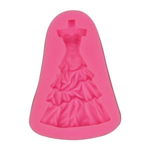 Pink silicone mold featuring a detailed strapless wedding dress design for fondant cake