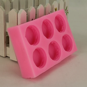 Rosa Silikonform mit 6 Mulden für 3D-Macarons zum Backen und für Seifenherstellung