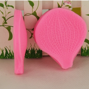 Pink silicone leaf mold with realistic vein textures for fondant and DIY baking cake decor