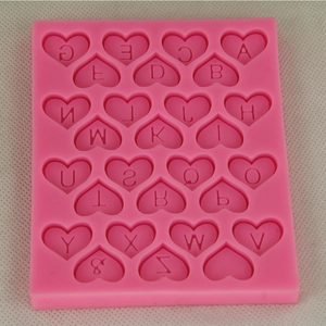 Pink heart-shaped alphabet silicone mold with A-Z letters for fondant and DIY baking