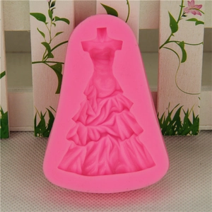 Pink silicone mold for princess wedding dress fondant with detailed ruffles and layers