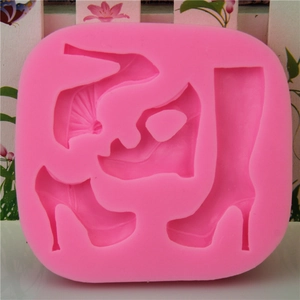 Pink high heel shoe silicone fondant mold with five creative DIY cake decorating shapes