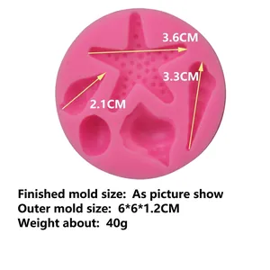 Pink ocean theme silicone mold with starfish and seashell shapes for cake decorating