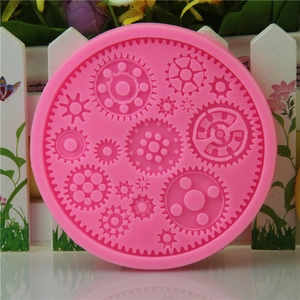Pink round silicone gear mold for industrial theme clock gears fondant cake baking tool