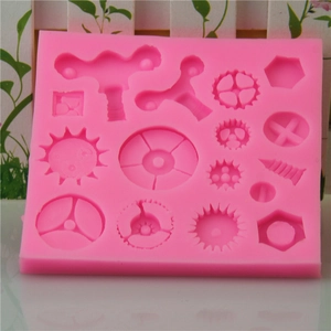 Pink steampunk gear and screw silicone mold for fondant cake decorating and DIY crafts