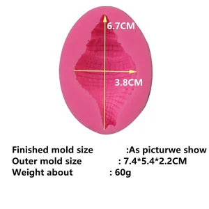 Pink silicone shell and conch DIY mold for fondant with dimensions and scale markings
