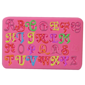 Silicone Capital Alphabet Letters Mold For Fondant Cake Chocolate Clay DIY Decorative Baking Tool Artistic Cursive Style