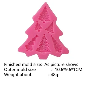 Pink silicone mold featuring six Christmas tree shapes for chocolate and cake decorating