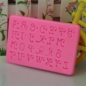 Pink silicone fondant mold featuring 26 uppercase English letters for DIY cake baking decoration