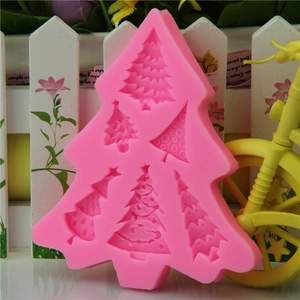 6-cavity pink silicone Christmas tree mold for chocolate fondant cake baking and DIY crafts