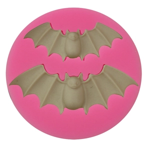 Halloween Bat Shape Silicone Mold Pink Round Dual Cavity Fondant Cake Mold For Chocolate Candy DIY Baking Tool Accessories
