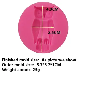 Pink owl silicone mold for DIY soap and fondant baking, dimensions 5.7x5.7x1 cm