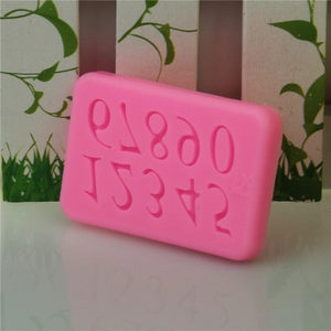 Pink silicone number mold for fondant and chocolate featuring digits 0-9 for DIY cake baking