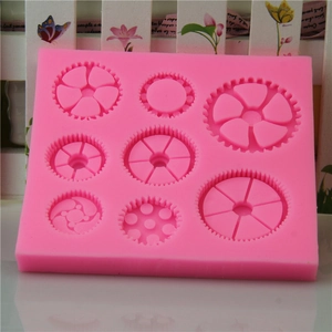 Moule en silicone rose pour décors de gâteaux en engrenages et chocolat DIY avec 8 cavités