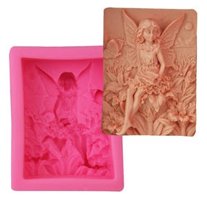 Angel Girl Sitting On Flower 3D Relief Silicone Mold For Fondant Cake Chocolate Handmade Soap Resin DIY Craft Tool