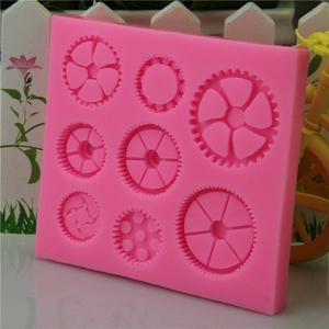 Moule à fondant en silicone rose avec huit formes d'engrenages pour pâtisserie DIY