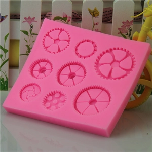 Moule à fondant en silicone rose avec engrenages pour décoration de gâteaux et pâtisserie
