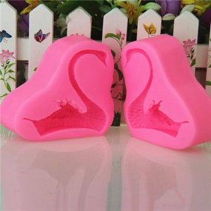 3D large swan silicone mold set in bright pink for fondant cake and DIY soap making