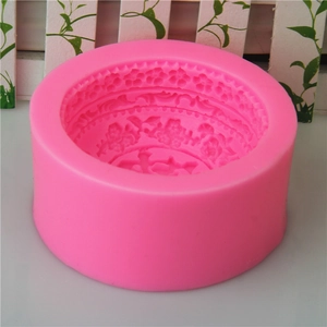 Moule rond en silicone rose avec relief floral 3D pour savon et décoration de gâteau